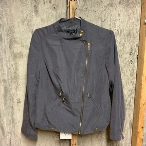 Apt. 9 Gray Moto Jacket Asymmetrical Zip Gold Button Accents Size L